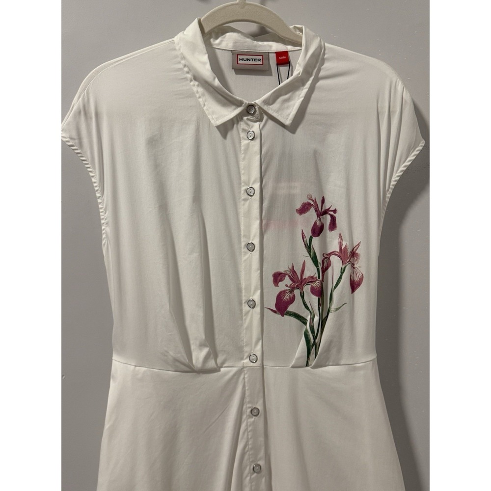 NWT Hunter Floral Faux Embroidery Midi Shirt Dress Button Front Pockets Belt M - Picture 8 of 16